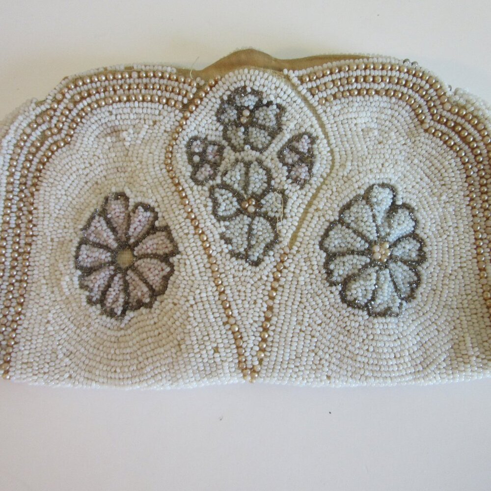 Vintage Ivory Beaded Small Top Zip Closure Clutch Bag - Picture 2 of 3